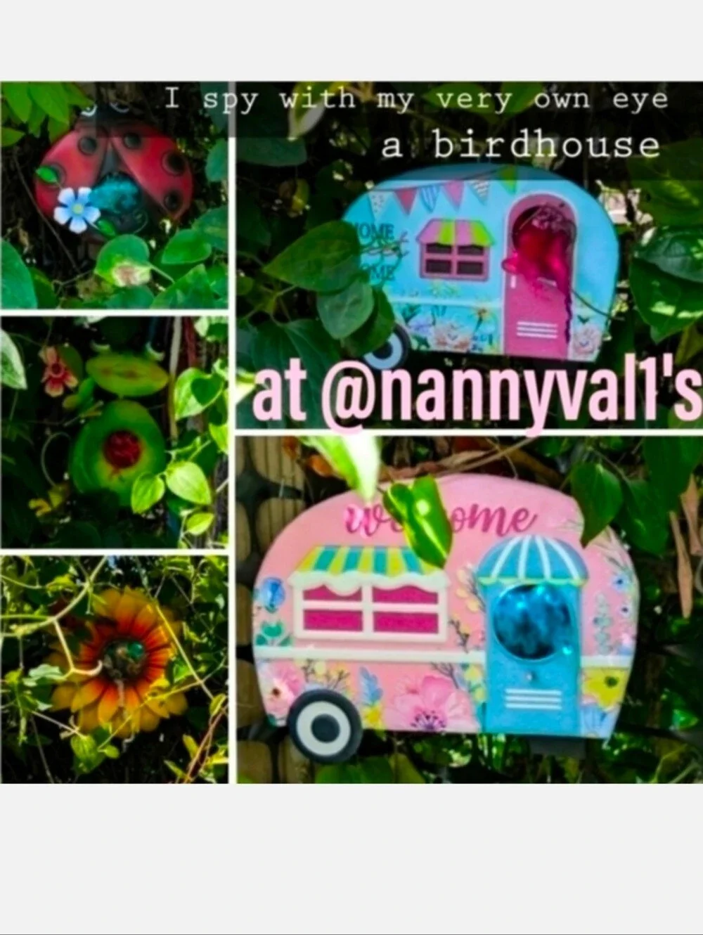 Pink 'Welcome' Caravan Metal Bird House